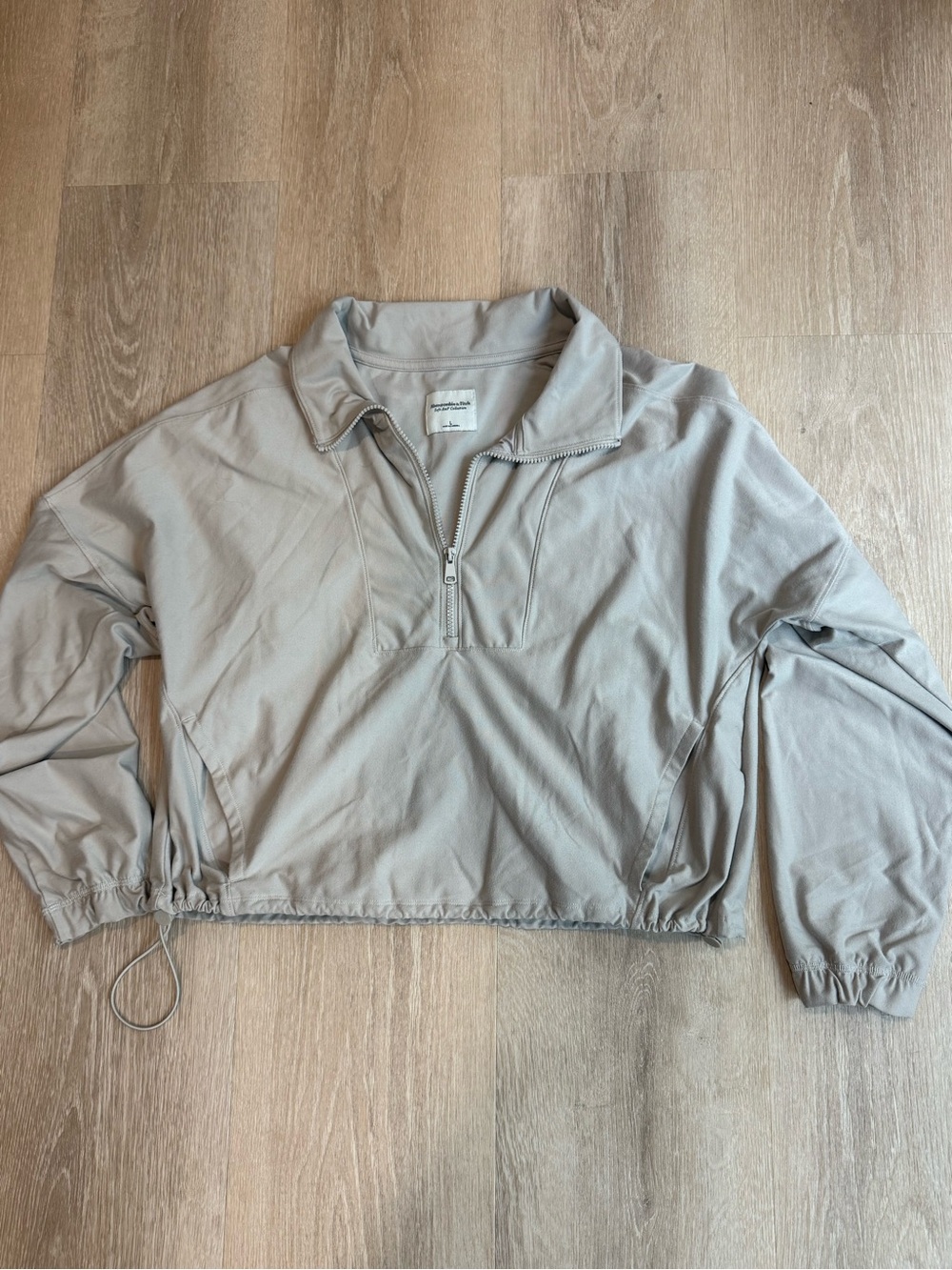 Abercrombie & Fitch Soft A&F Light Greige Quarter-Zip Pullover Cropped Jacket